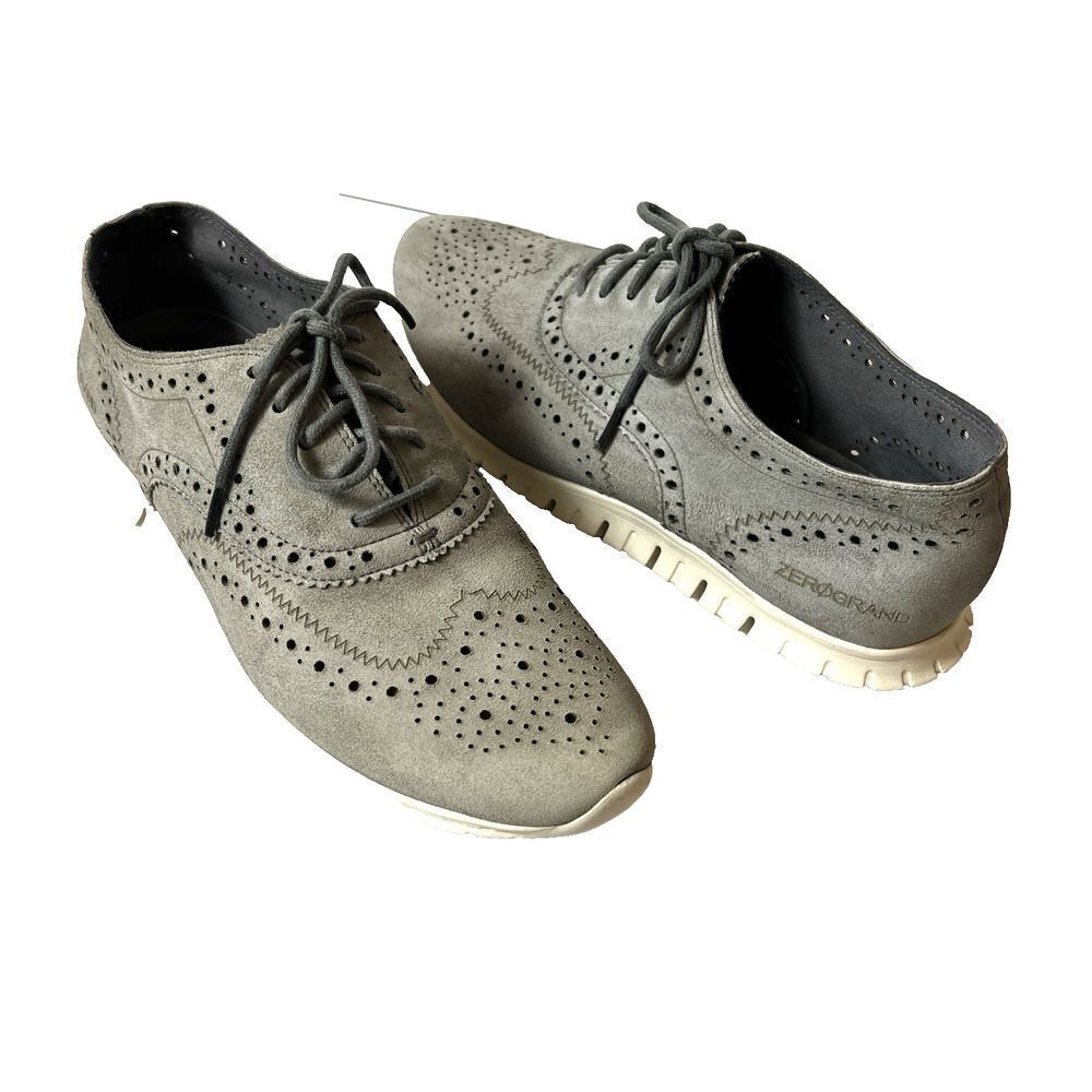 Cole Haan ZeroGrand Shoes Womens 8.5 B Casual Oxford Wing Tip Lace Up Gray Suede